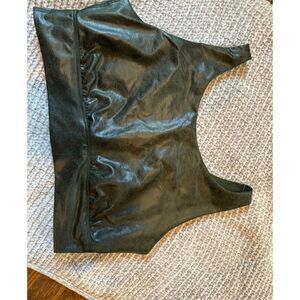 Aerie OFFLINE Hugger Crackle Faux Leather Sports Bra Black Gym Medium Support